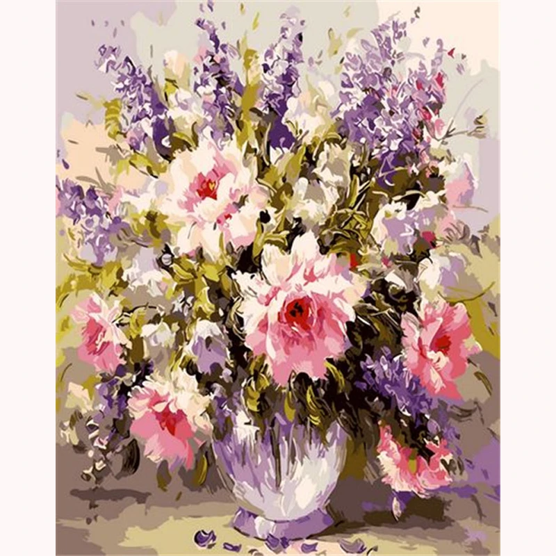рисование картин по номерам. рисование по номерам. сирень в вазе. фотографии по номерам. рисование на холсте для по цифрам.