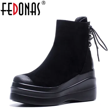 

FEDONAS 1Fashion Women Ankle Boots Autumn Winter Warm High Heels Shoes Woman Round Toe Cow Suede Platforms Casual Basic Boots