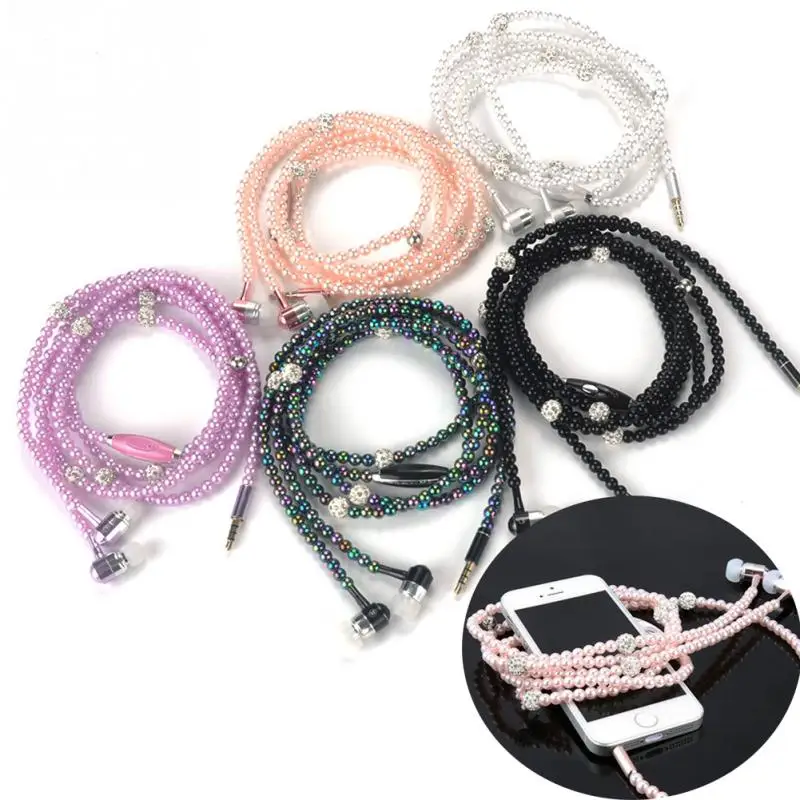 Koop Fashion Luxe strass Ketting Oortelefoon hand gratis Hi Fi Wired Stereo headset Hoofdtelefoon Voor Smart Telefoon iphone Grote Gift