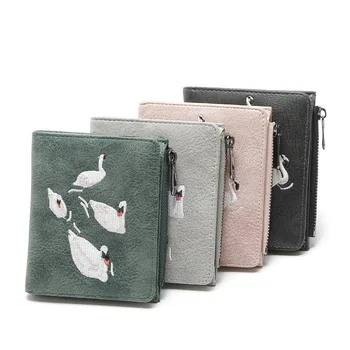 

2019 New Women Wallet Cartoon Flamingo Printed Female Short Wallet Women Leather Fold Over Wallets Zipper Coin Purse Card Holder