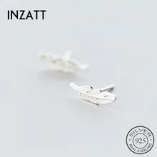 INZATT минималистичные одинокие красивые серьги-гвоздики с перьями, очаровательные 925 пробы серебряные мужские вечерние серьги для женщин, модные ювелирные изделия