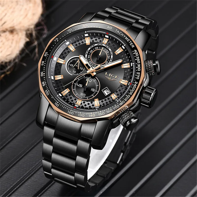 

New LIGE Fashion Mens Watches Luxury Brand Chronograph Quartz Watch Men Sports Waterproof Army Military Watch Relogio Masculino