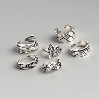 

Silvology Weave Chain Zircon Star Rings Sterling 925 Silver Vintage Creative Japan Korea Female Rings Texture Elegant Jewelry