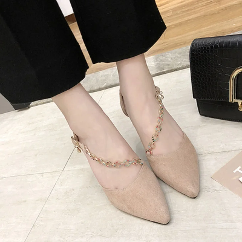 

Spring 2019 new cat female pointed a word with the shoe buckle shoes heel 8 cm shoes joker single shoes