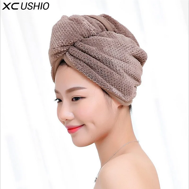 XC USHIO 1 կտոր կանանց համար Աղջիկների տիկնոջ մոգություն արագ չոր չոր լոգանք Մազերի չորացում սրբիչ գլխարկով փաթաթված գլխարկ Դիմահարդարում կոսմետիկա գլխարկ լողանալու գործիք
