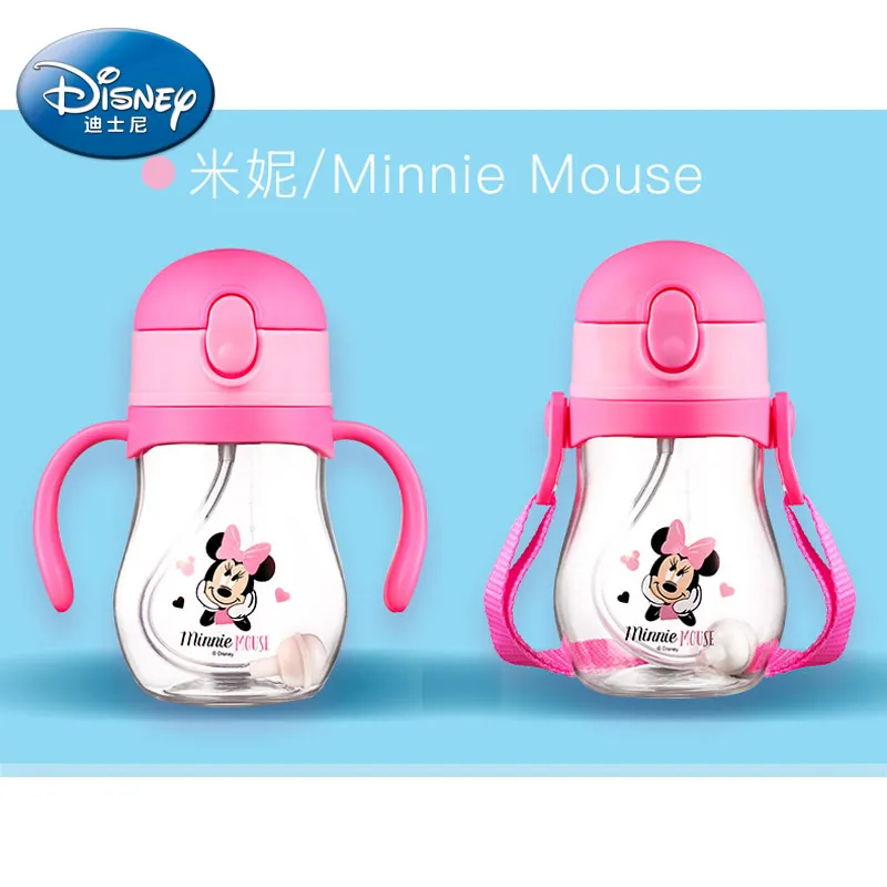 

Disney 360ml Cute Minnie Mickey Baby Feeding Cup with Straw Children Learn Feeding Drinking Bottle with Handle Kids Training Cup