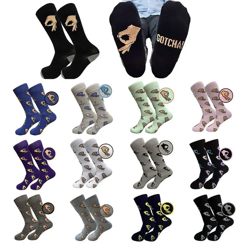 

Men Unisex Winter Knitted Mid-Calf Long Crew Socks Funny OK Gesture Printed Hip-Hop Trendy Cotton Hosiery Skateboard Streetwear