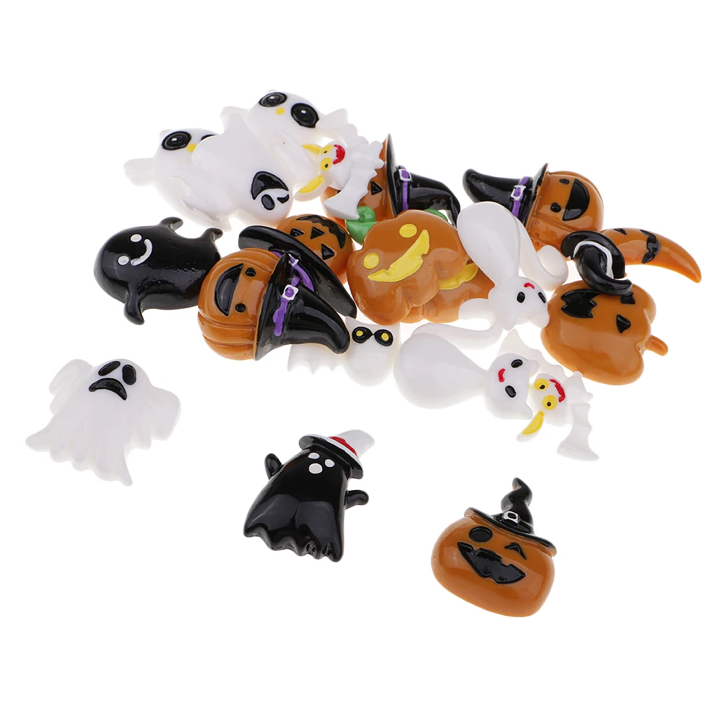 20pcs Flat Back Resin Cabochon Halloween Themes DIY Flatback Embellishment Scrapbooking Crafts Phone Case Decorations