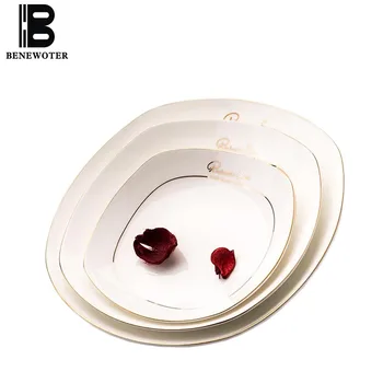 

Creative Ceramic Bone China Gold Rim Spaghetti Plate European Style Tableware Garden Pastry Cake Dishes Vegetables Steak Saucers