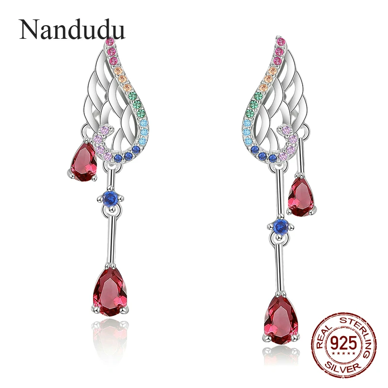 

Nandudu 100% 925 Sterling Silver Wing Style Drop Earrings for Women with AAA Zircon Dangle Vintage Earrings Brincos CE411