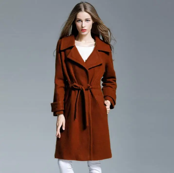 

Brown beige thicken long wool coat women warm fashion autumn winter belt female overcoat casaco feminino jaqueta manteau femme