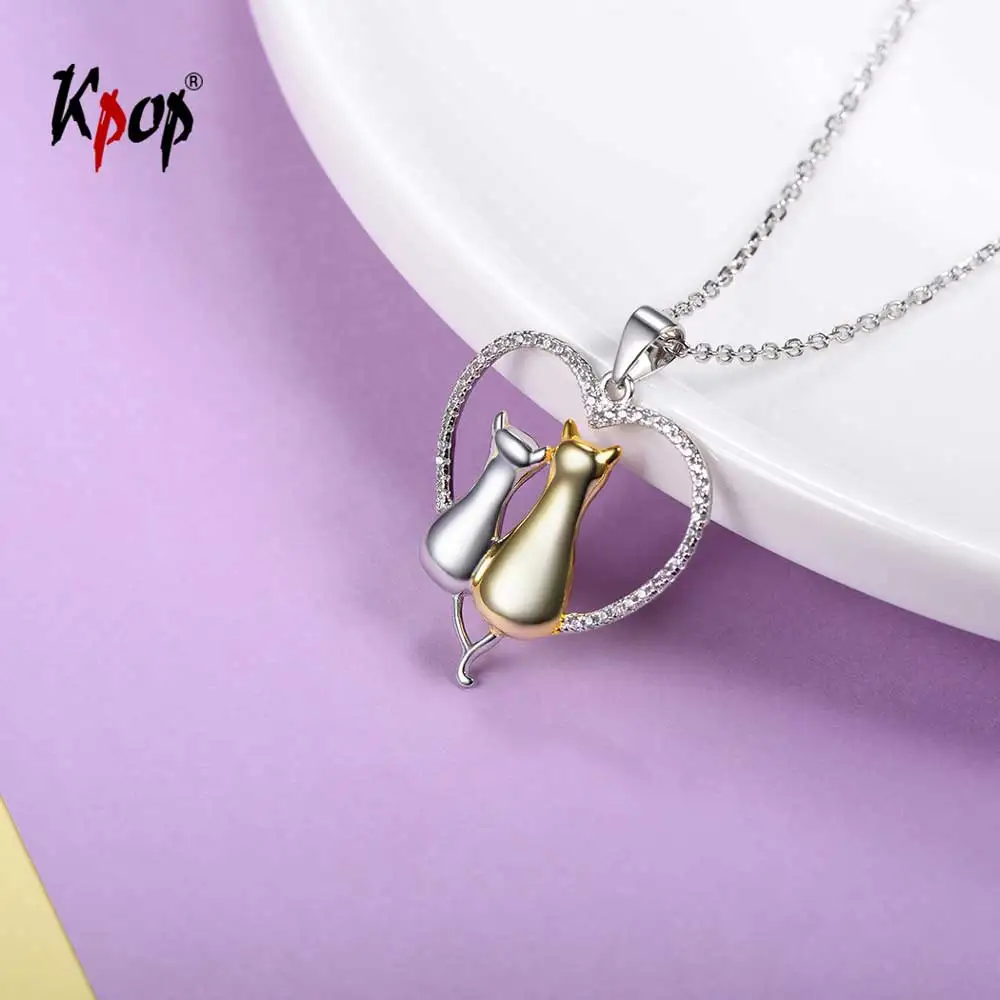 Подвеска с котом Kpop Love Heart подвеска-котенок и ожерелье из стерлингового серебра 925