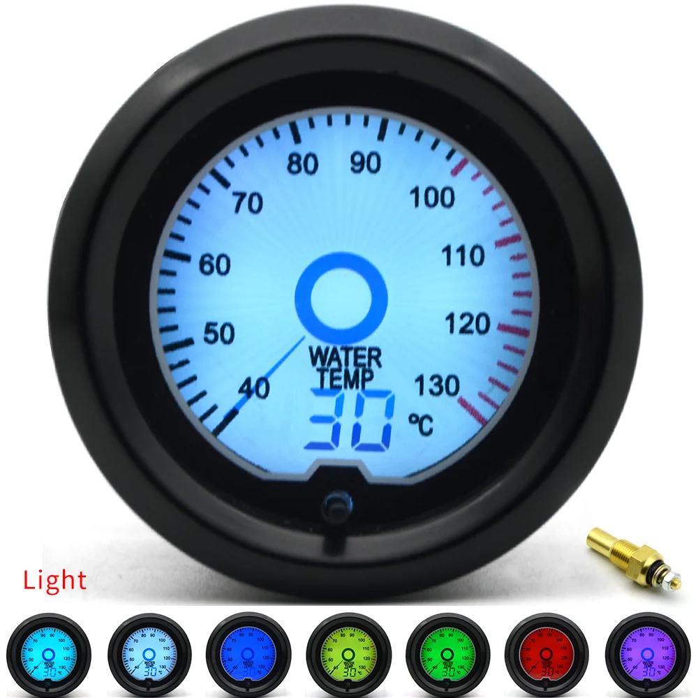

2" 52mm Water Temp Gauge 7 Color Racing Gauge LCD Digital Display Car Meter Multiple Colors Water Temperature