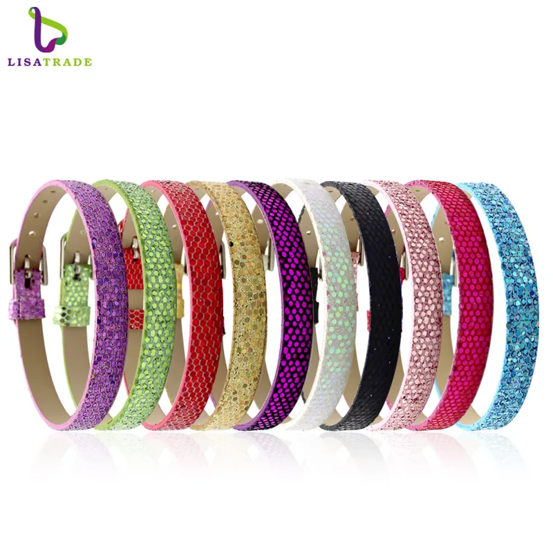 

diylocket 8MM PU Leather Glint Wristband Bracelets Can Choose the Color 20 pieces DIY Accessory Fit Slide Letter charmsLSBR06*20