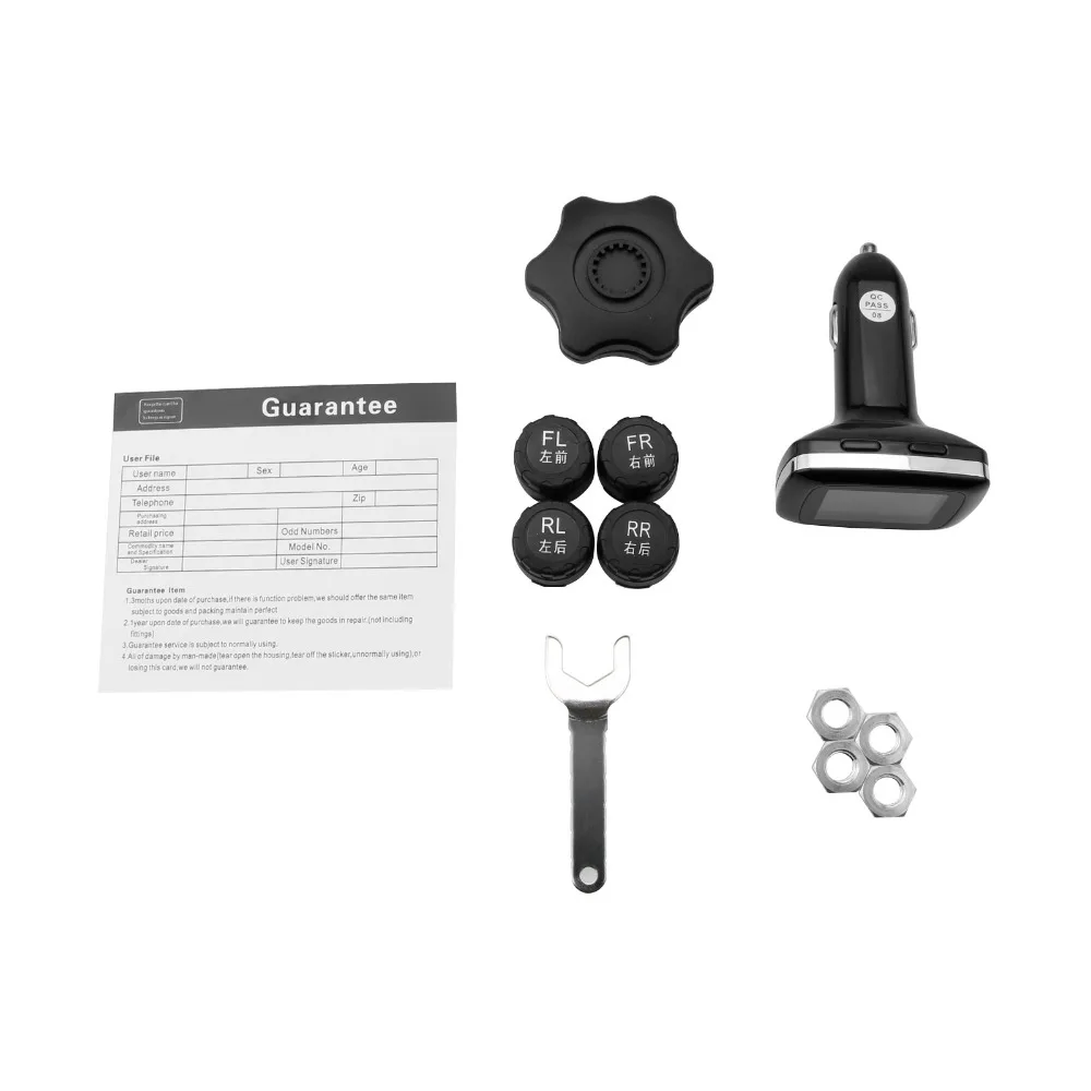 JSEX TPMS TP620 Wireless Car Tire Pressure Monitoring Cigarette Lighter Power Alarm System With 4 External Sensor Detector Black JSEX TPMS TP620 Wireless Car Tire Pressure Monitoring Cigarette Lighter Power Alarm System With 4 External Sensor Detector Black