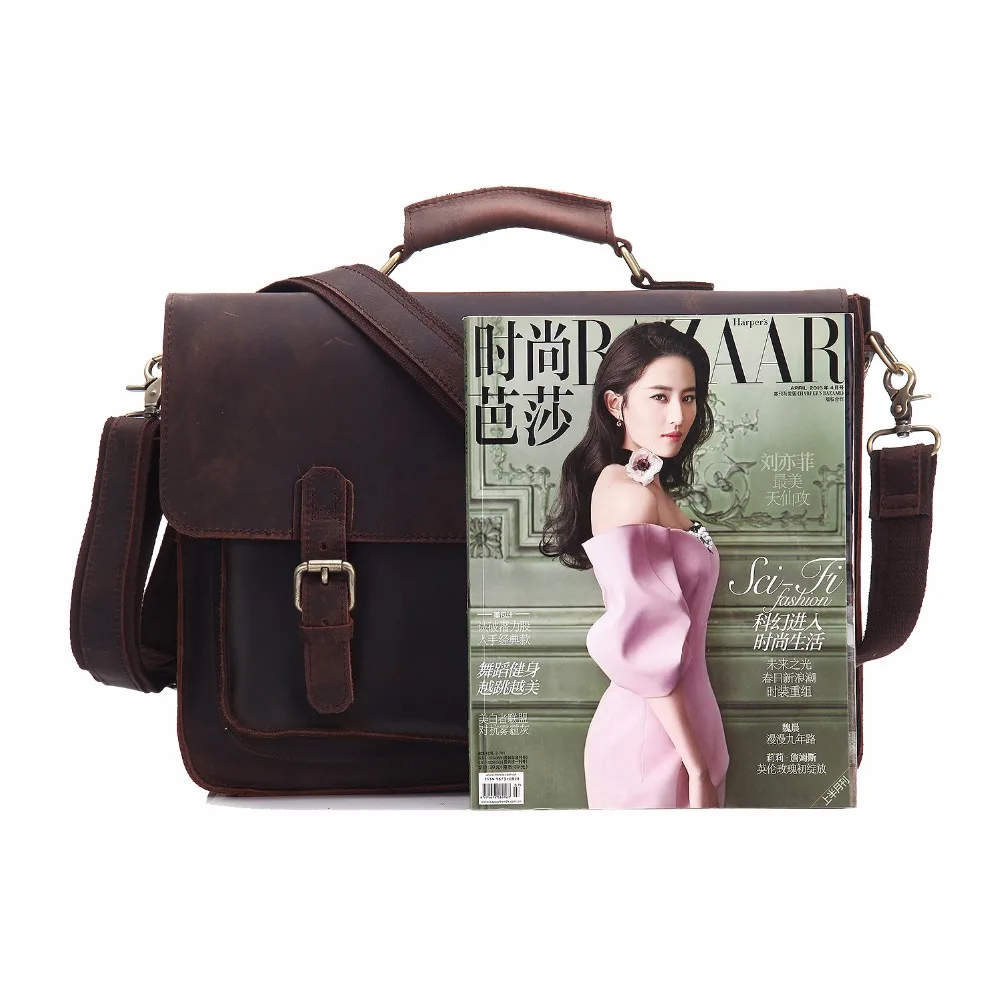جلد طبيعي كريزي هورس الرجال حقيبة Crossbody مكتب الأعمال يد الرافعة حقيبة محفظة حقيبة كمبيوتر محمول ل رجل MS3001