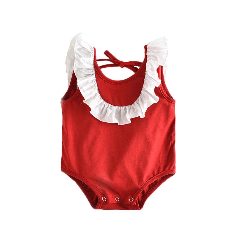 

Baby Girls Ruffles Bodysuits Newborn Summer Red Bodysuit Summer Cotton Red Sleeveless Jumpsuits Toddler Girl Fashion Clothes