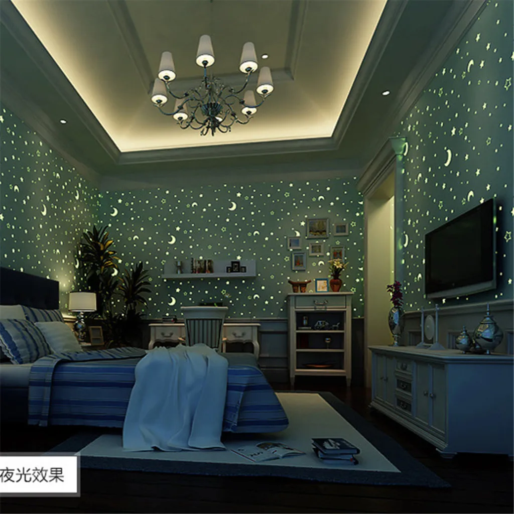 

2019 New Luminous Non-Woven Wallpaper Home Environmental Fluorescent Wall Stickers #NN628