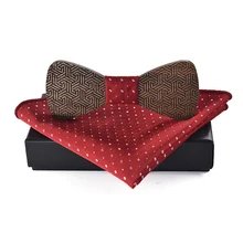 Mantieqingway бизнес деревянная бабочка носовой платок Набор для мужской свадьбы деревянный галстук бабочка носовой платок из полиэстера подарок