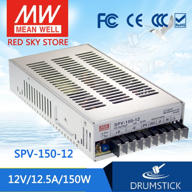 

[Free shipping] MEAN WELL SPV-150-12 2Pcs 12V 12.5A meanwell SPV-150 12V 150W Single Output with PFC Function Power Supply