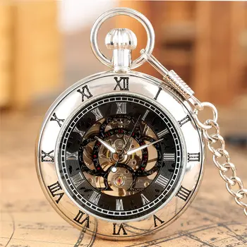 

Vintage Mechanical Luminous Pointer Pocket Watch Creative Hand-winding Clock Hollow Out Dial Thin Chain Pendant Watches Warcraft