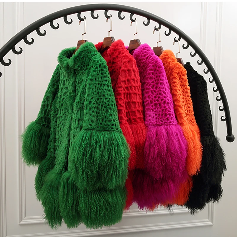 

2017 New Genuine Rabbit Fur Coat women full pelt rabbit fur jacket with wool fur ,Winter Fur Overcoat customized big size