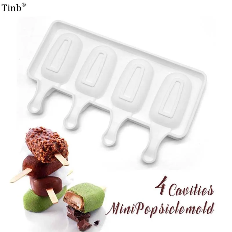 

Mini Silicone Popsicle Molds Ice Cream Makers Summer DIY 4 Cavity Oval Ice Cube Moulds Dessert Molds Frozen Tray Kitchen Tools