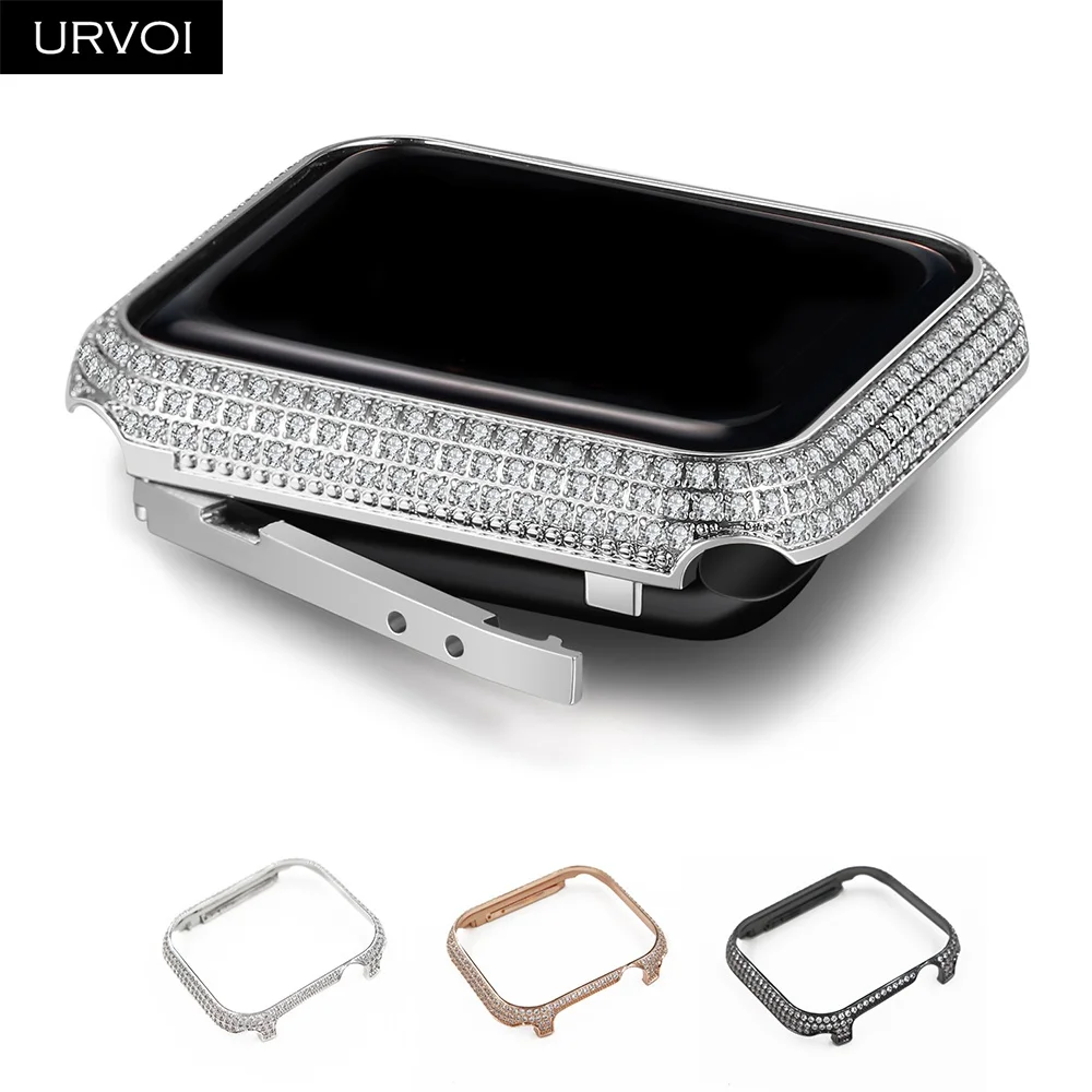 

URVOI Glitter rhinestone case for Apple Watch series 4 3 2 1 cover metal bumper protector frame for iWatch case band luxury