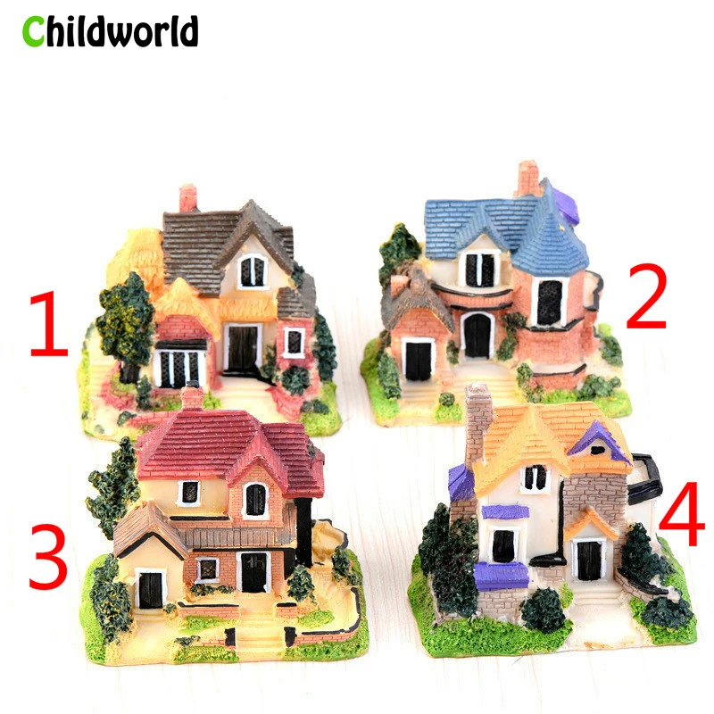 

1Pcs Mini Resin House Figurines Large Nordic Style Luxury Villa Micro landscape Home Garden Decoration Accessories Craft