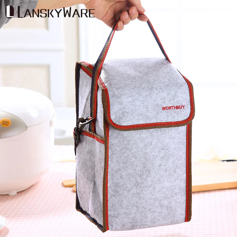 

LANSKYWARE Portable Thermal Insulated Lunch Bag Solid Felt Lunch Box Bags Tote With Tinfoil For Women Kids Picnic Camping Bag