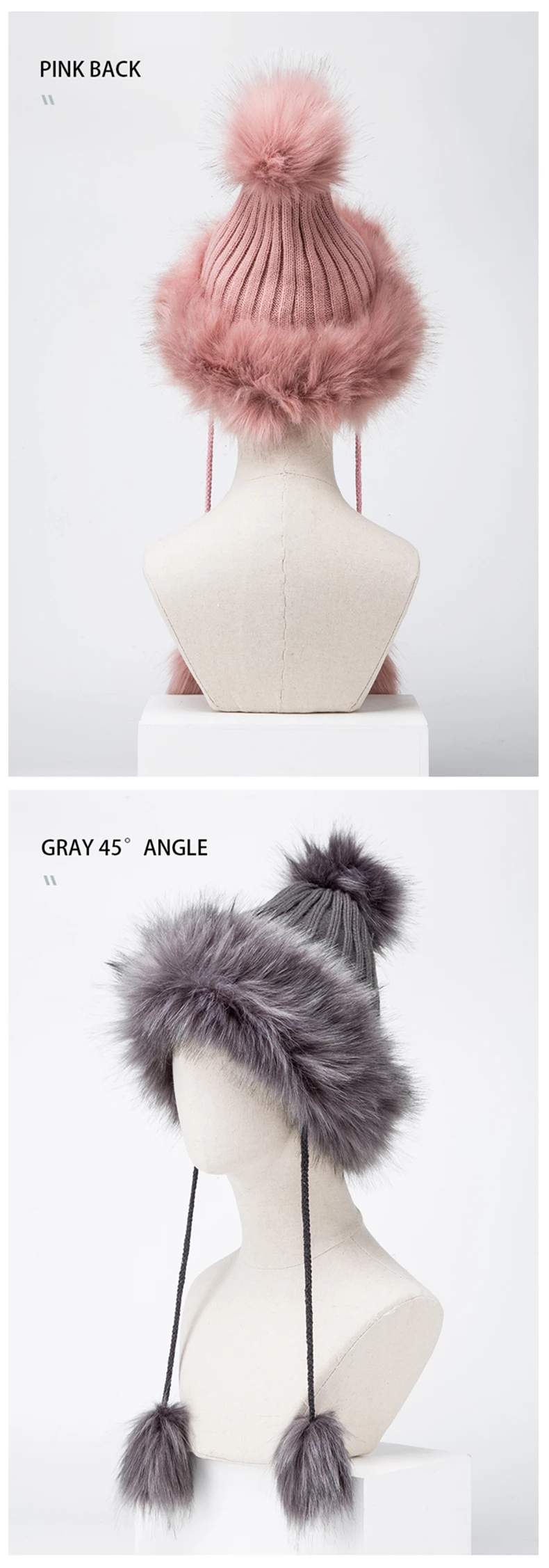 BISON деним с мехом помпоном шапки теплые зимние вязаные шапки s для женщин новые меховые шапки женские меховые шапки M9493