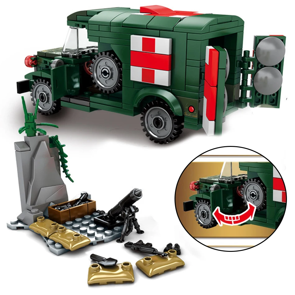 

262PCS US T214-WC54 Army WW2 Medical Ambulance Building Blocks Compatible Military Vehicles Soldier Figures Weapon Kids Toys