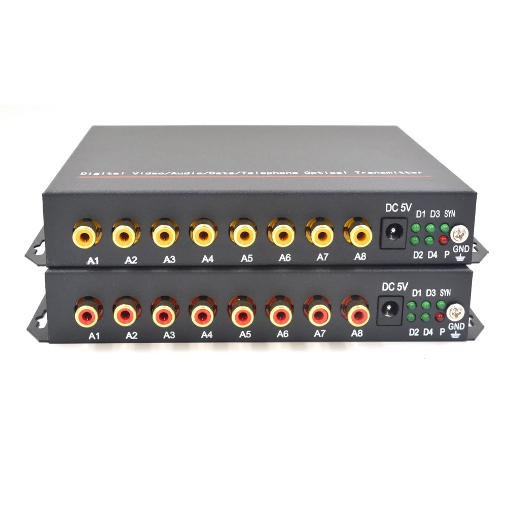 

High Quality 8 Channel Hi Fi Audio Fiber Optical Media Converters 8 RCA Transmitter Receiver Single mode 20km -1Pair
