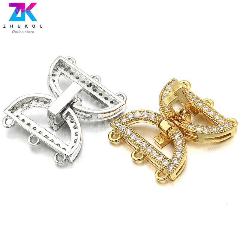 

ZHUKOU 16*19mm Brass Cubic Zirconia Clasps Hooks accessories for diy hand made Necklace jewelry findings model:VK35