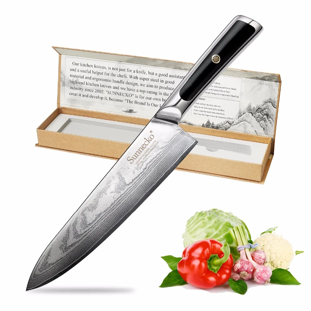 

SUNNECKO 8" inch Chef Knife Kitchen Knives Japanese Damascus VG10 Steel Razor Sharp Blade G10 Handle Professional Cutting Tools