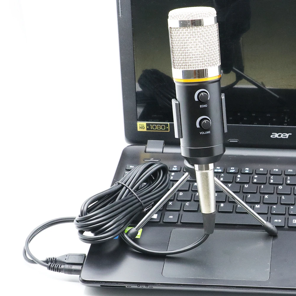 GEVO MK F200FL Computer Microphone Condenser Wired 3.5mm Cable Professional USB Mic For Karaoke PC Studio Recording With Tripod