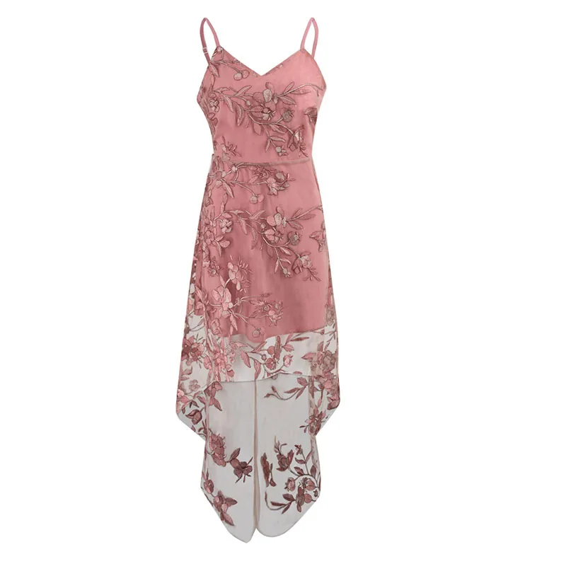 Summer Spring Pink Flower Lace Mesh Party Dresses 