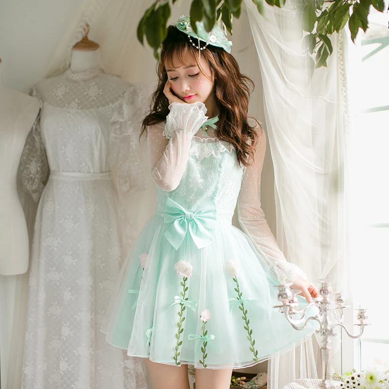 Candy rain Embroidery A line Dress 2017 Fashion Spring Sleeve Elegant