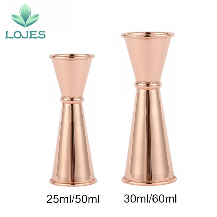

304 Stainless Steel Copper Plated Bar Cocktail Jigger Japanese Inspired Design Cocktail Measuring Banded Double Jigger Bar Tool