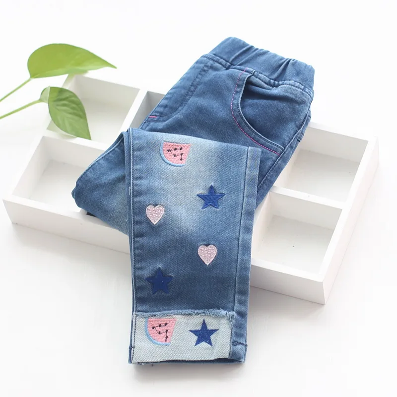 2018 Fashion Girls Embroidery Denim Jeans Baby Soft Cotton Jeans Kids Spring Autumn Casual Trousers Child Elastic Waist Pants 2018 Fashion Girls Embroidery Denim Jeans Baby Soft Cotton Jeans Kids Spring Autumn Casual Trousers Child Elastic Waist Pants