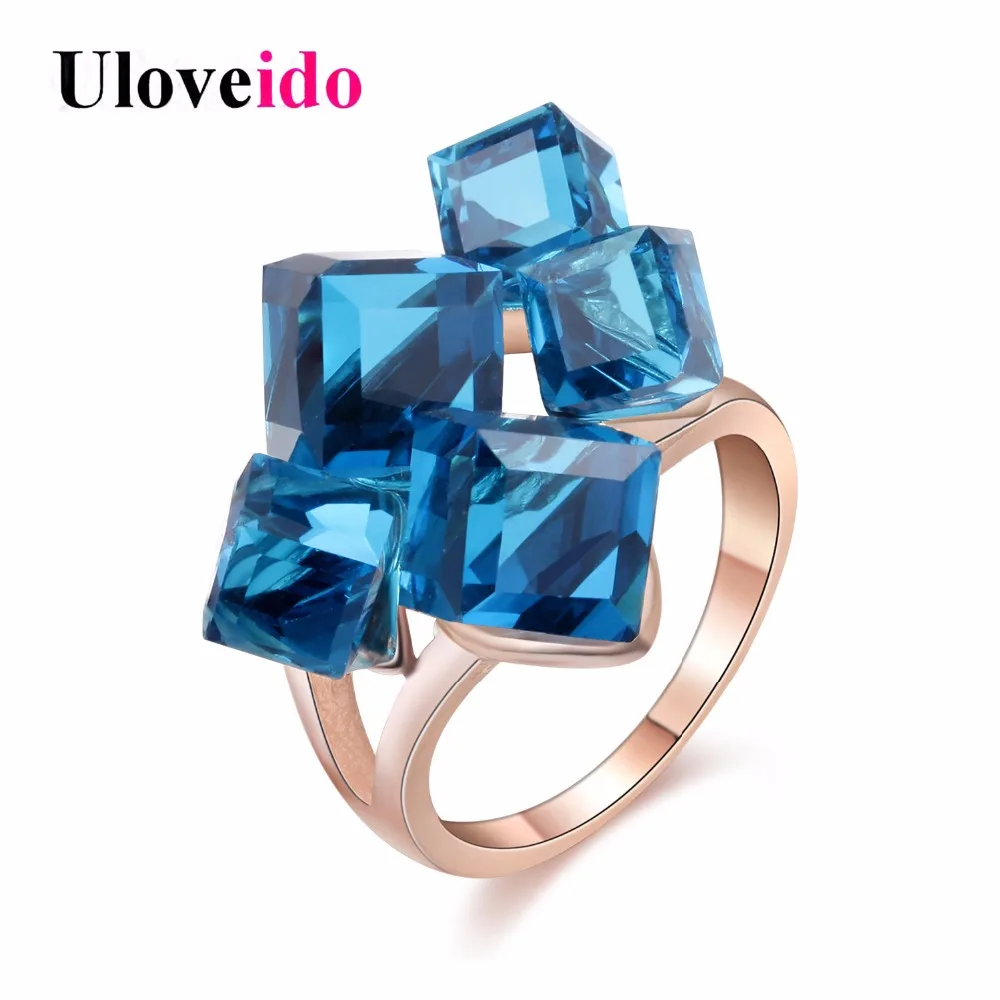 

Uloveido 2017 Fashion Ring with Bague Rose Gold Color Rings for Women Vintage Blue Red Ring Crystal Jewelry Vintage 5% GR123