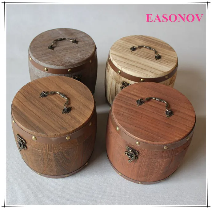 18X16cm винтажная круглая деревянная коробка для хранения чая кофейного бочка