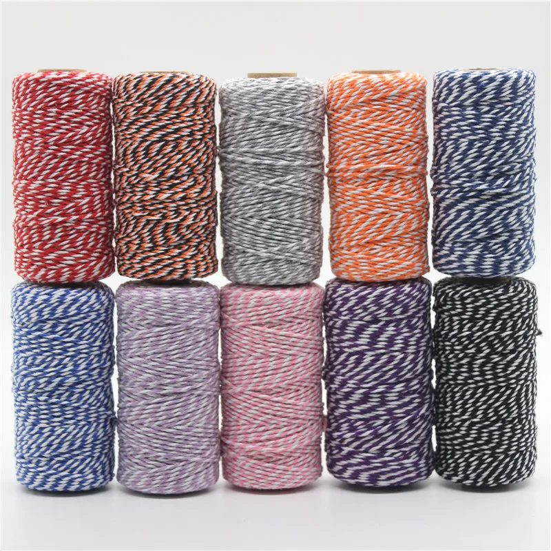 100M* 2MM Double Color Cotton Baker Rope Twine for Handmade Accessories Wedding Party Decoration Gift DIY Wrapping