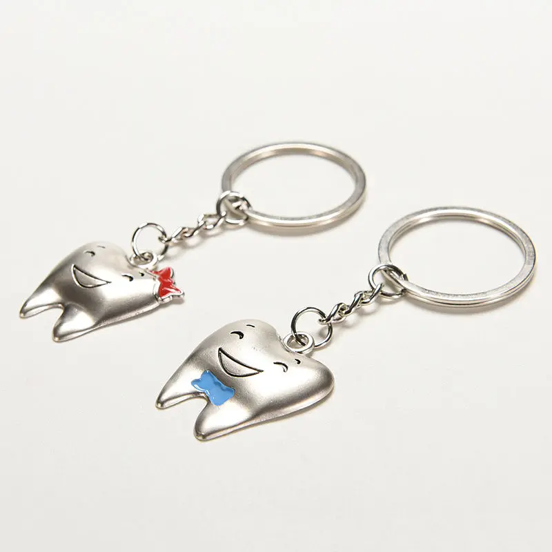 1 Pair Cartoon Teeth Keychain Dentist Decoration Key Chains Stainless