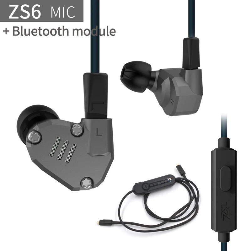 KZ ZS6 2DD+ 2BA гибридные наушники-вкладыши HIFI DJ в ухо монитор для бега спортивные наушники ушные наушники гарнитура Bluetooth Hifi наушники - Цвет: ZS6Graywithmicblueth