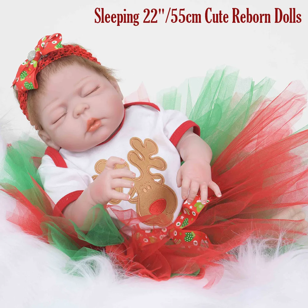 

Christmas Deer Realistic Sleeping 22'' Reborn Baby Doll Soft Silicone Vinyl