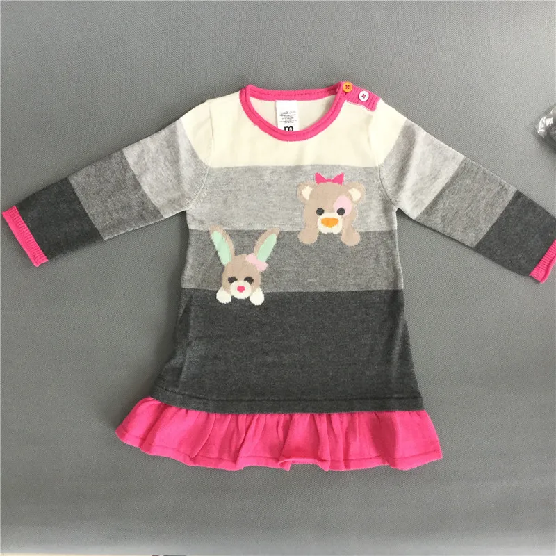 Brand Kids Girls Knitted Sweater Dress Pullovers Sweaters Princess Dress Cartoon Bunny Bear Knitted Girls Clothes 1-4Y