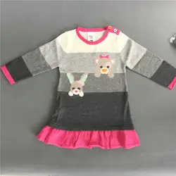 Брендовая детская Вязаное платье-свитер для девочек пуловеры; свитеры платье принцессы с рисунком кролика медведь вязаный Обувь для