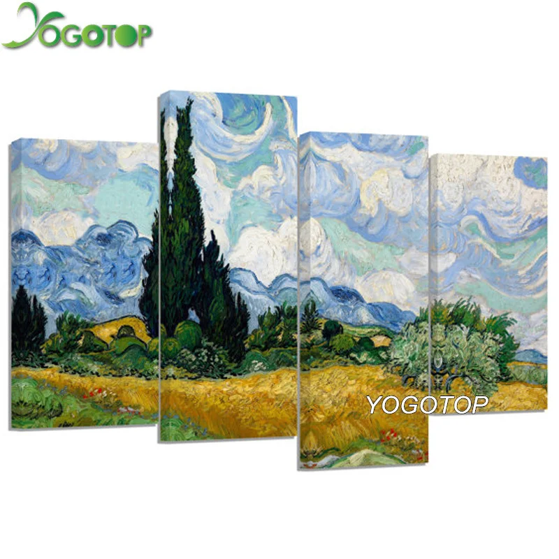 

YOGOTOP DIY Diamond Painting Cross Stitch Kit Full Diamond Embroidery 5D Diamond Mosaic Decor Van Gogh starry sky 4pcs ML267