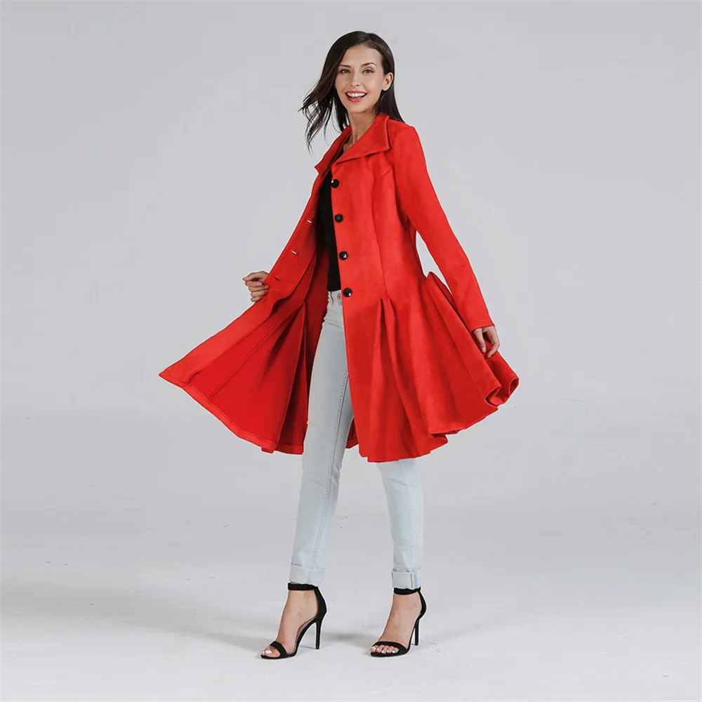 Winter Thick Red Coat For Women Single Breasted Large Swing Coat Long Slim Casual Button Wool Coat Outerwear Skirt Style Coats (10)